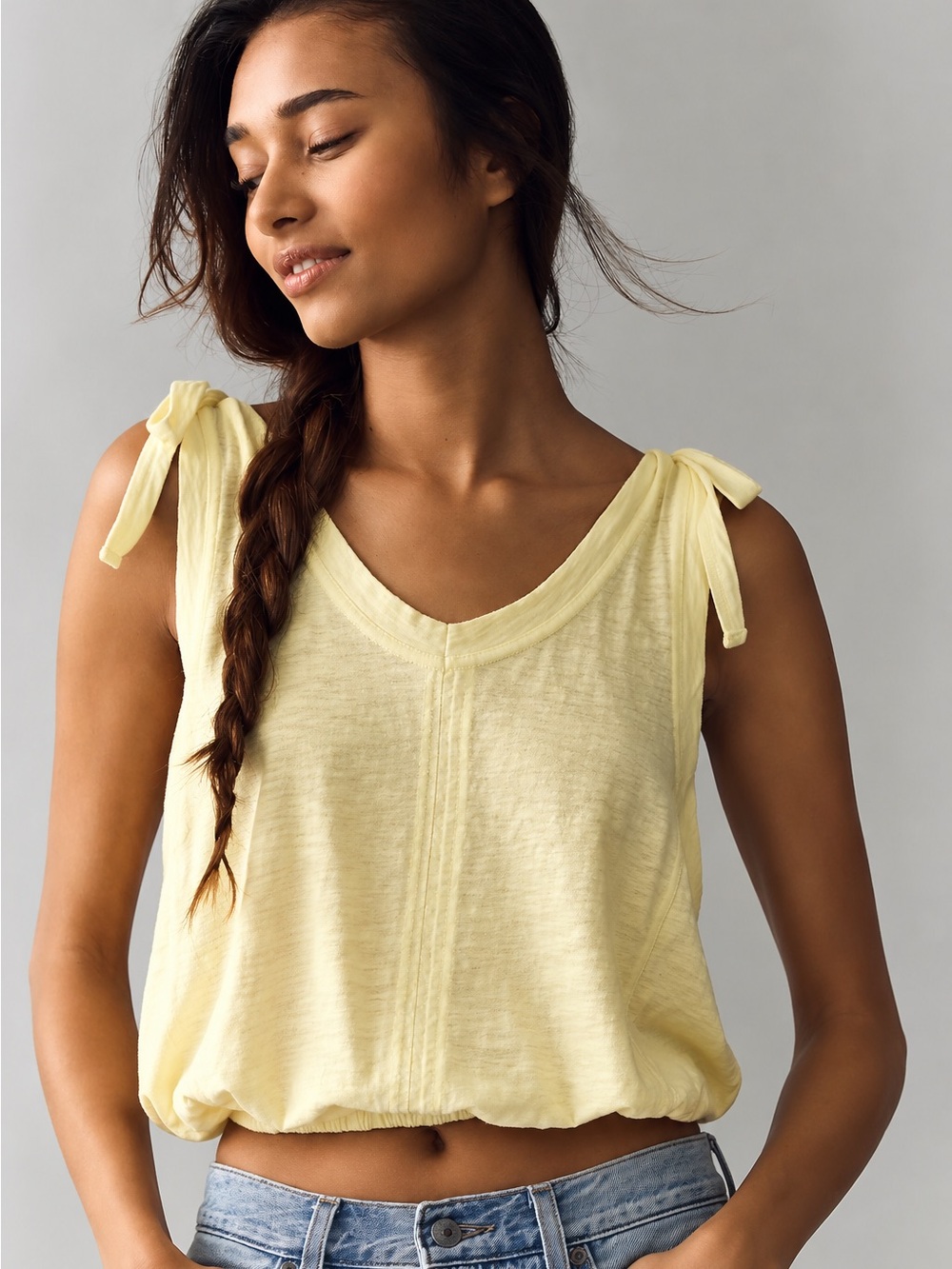 Pilcro Cotton Tie Shoulder Bubble Tee Yellow Size Medium NWT